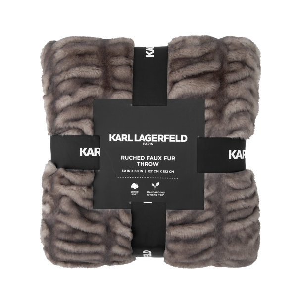 Karl Lagerfeld Paris Ruched Faux Fur Knitted Throw Blanket
